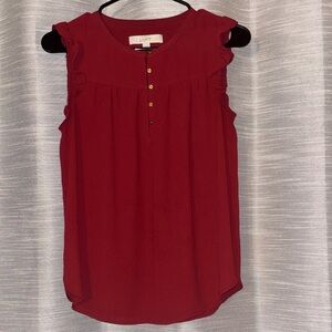 LOFT Red Sleeveless Blouse with Ruffle Trim